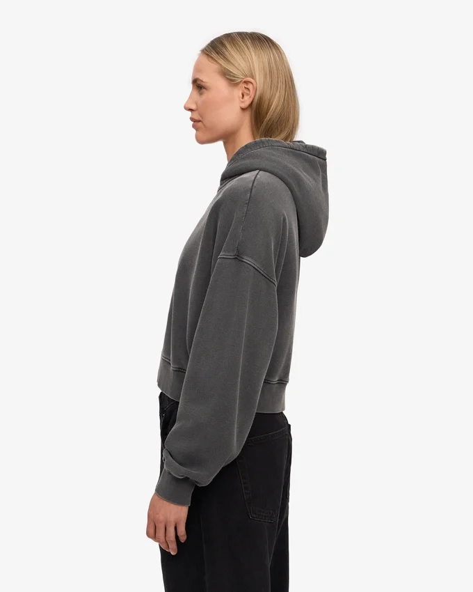 Ekologisk kort hoodie med dragkedja – blekt svart