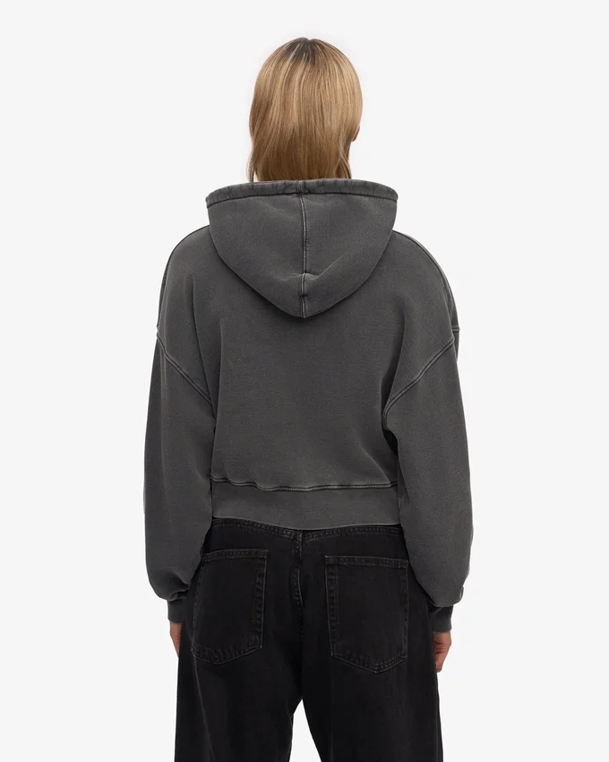 Ekologisk kort hoodie med dragkedja – blekt svart