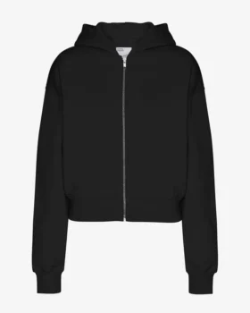 Ekologisk kort hoodie med dragkedja – djupsvart