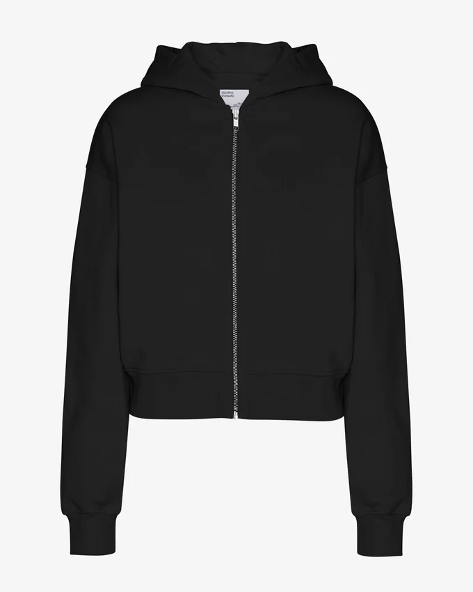 Ekologisk kort hoodie med dragkedja – djupsvart