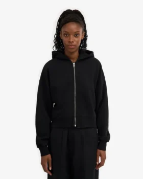 Ekologisk kort hoodie med dragkedja – djupsvart