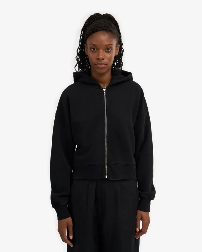Ekologisk kort hoodie med dragkedja – djupsvart