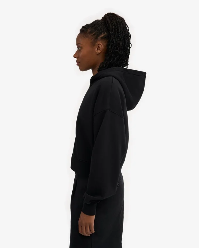 Ekologisk kort hoodie med dragkedja – djupsvart