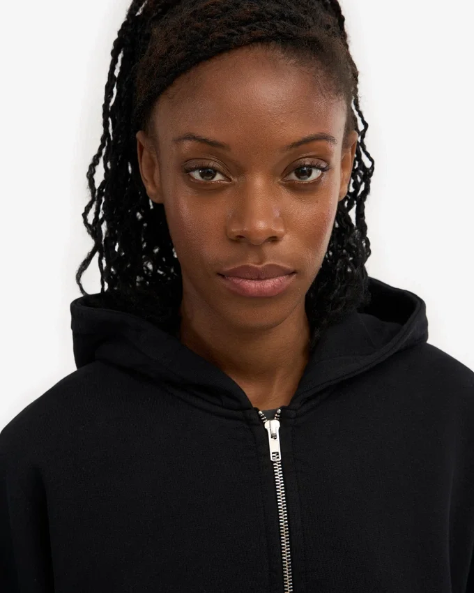 Ekologisk kort hoodie med dragkedja – djupsvart