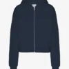 Ekologisk kort hoodie med dragkedja – marinblå