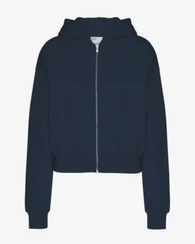 Ekologisk kort hoodie med dragkedja – marinblå