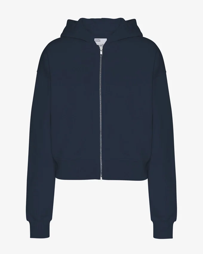 Ekologisk kort hoodie med dragkedja – marinblå