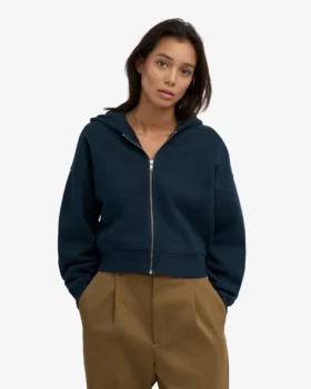 Ekologisk kort hoodie med dragkedja – marinblå