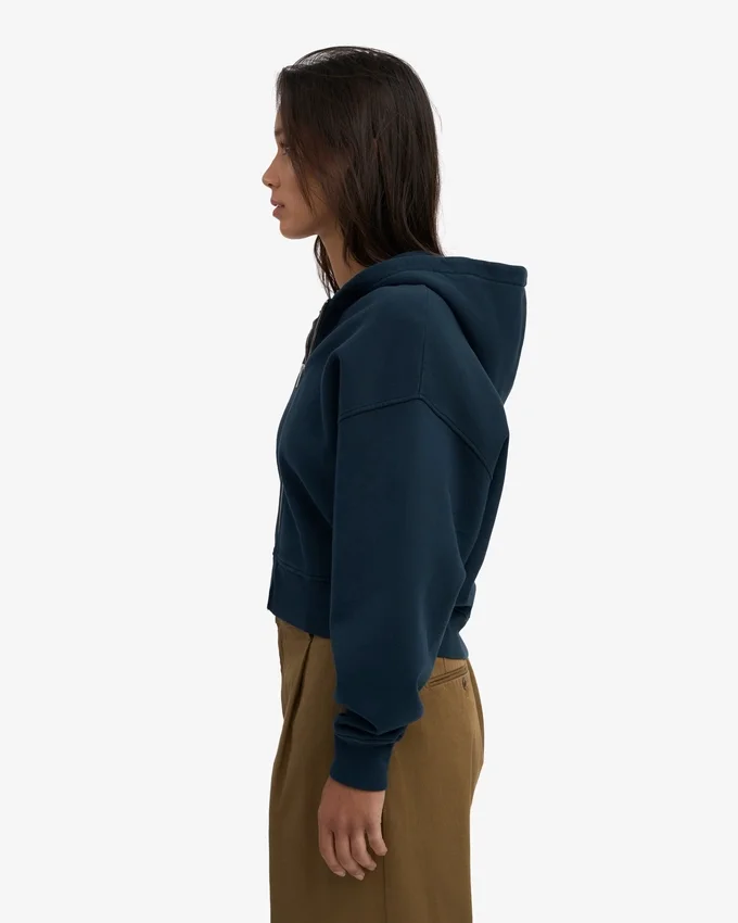 Ekologisk kort hoodie med dragkedja – marinblå