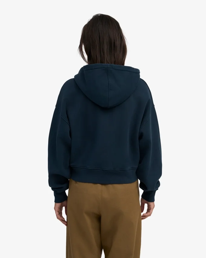 Ekologisk kort hoodie med dragkedja – marinblå