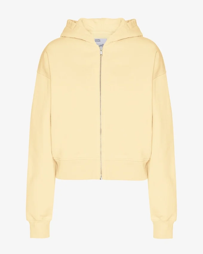 Ekologisk kort hoodie med dragkedja – mjukgul