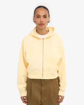 Ekologisk kort hoodie med dragkedja – mjukgul
