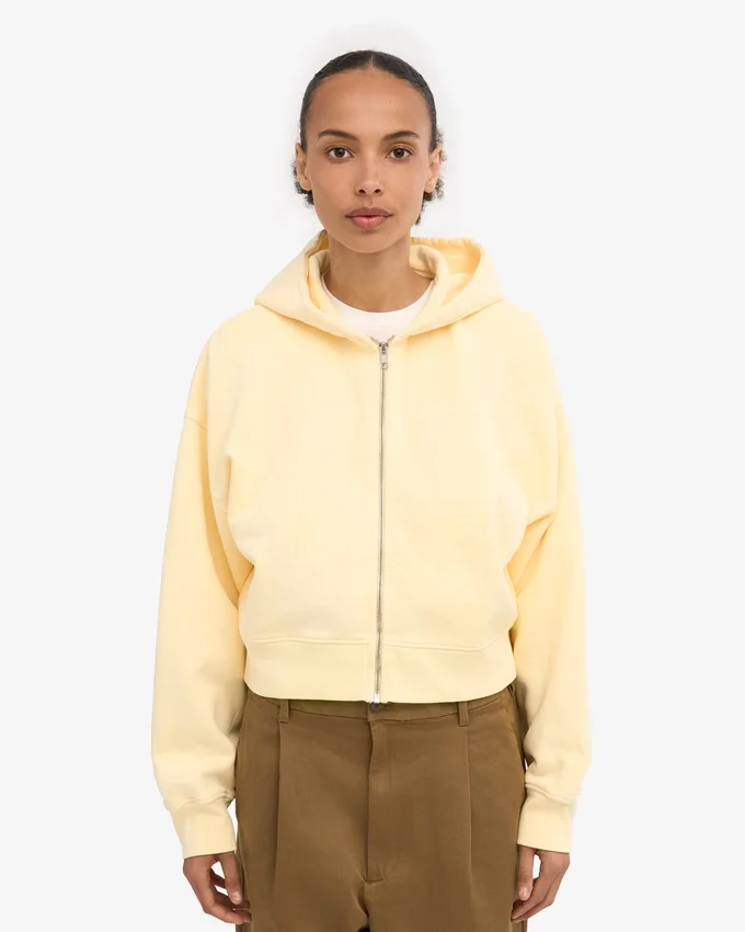 Ekologisk kort hoodie med dragkedja – mjukgul