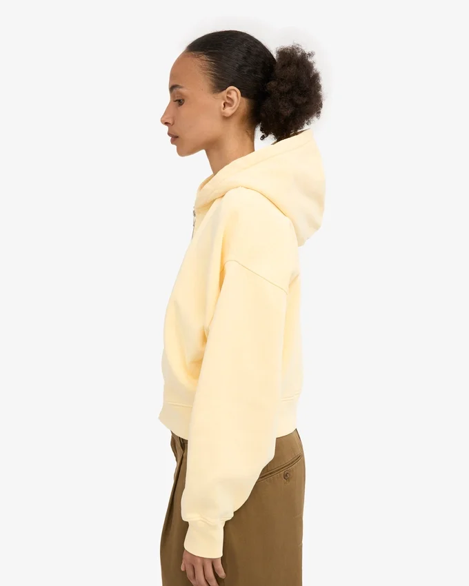 Ekologisk kort hoodie med dragkedja – mjukgul