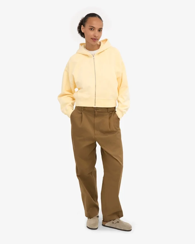 Ekologisk kort hoodie med dragkedja – mjukgul