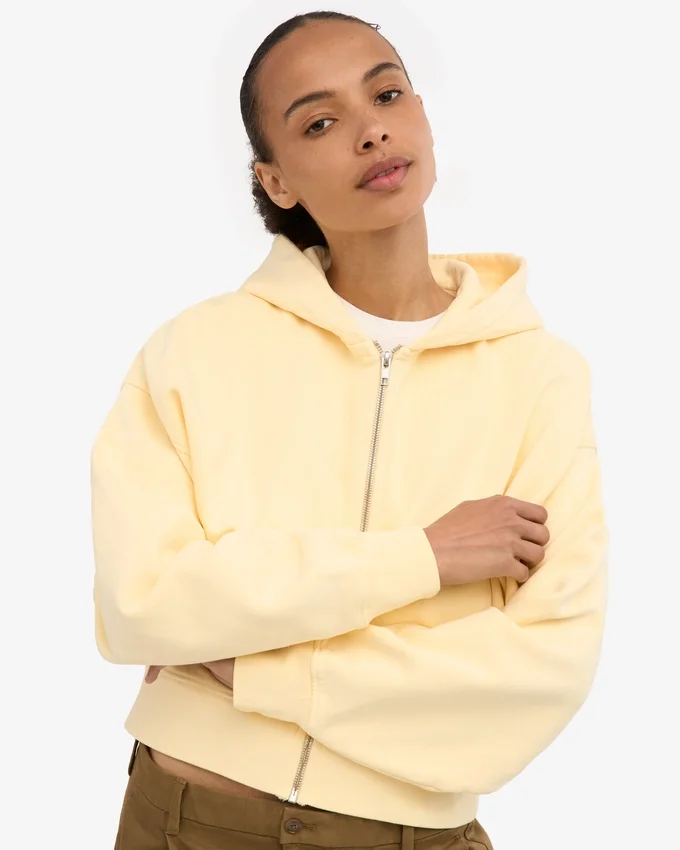 Ekologisk kort hoodie med dragkedja – mjukgul