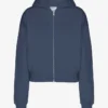 Ekologisk kort hoodie med dragkedja – petrolblå
