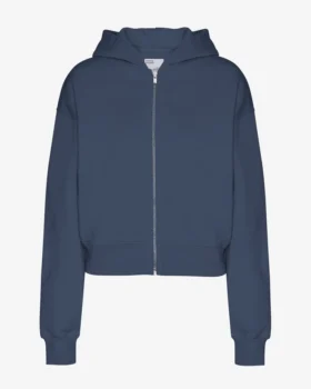 Ekologisk kort hoodie med dragkedja – petrolblå