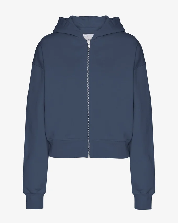 Ekologisk kort hoodie med dragkedja – petrolblå