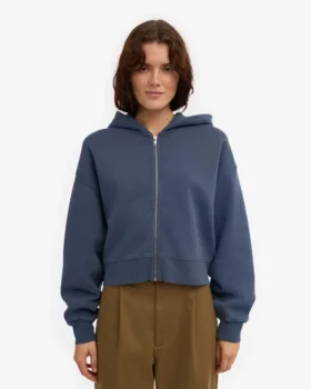Ekologisk kort hoodie med dragkedja – petrolblå