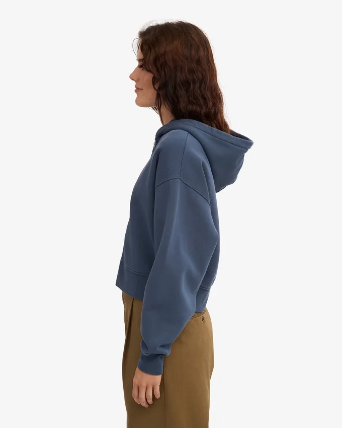 Ekologisk kort hoodie med dragkedja – petrolblå