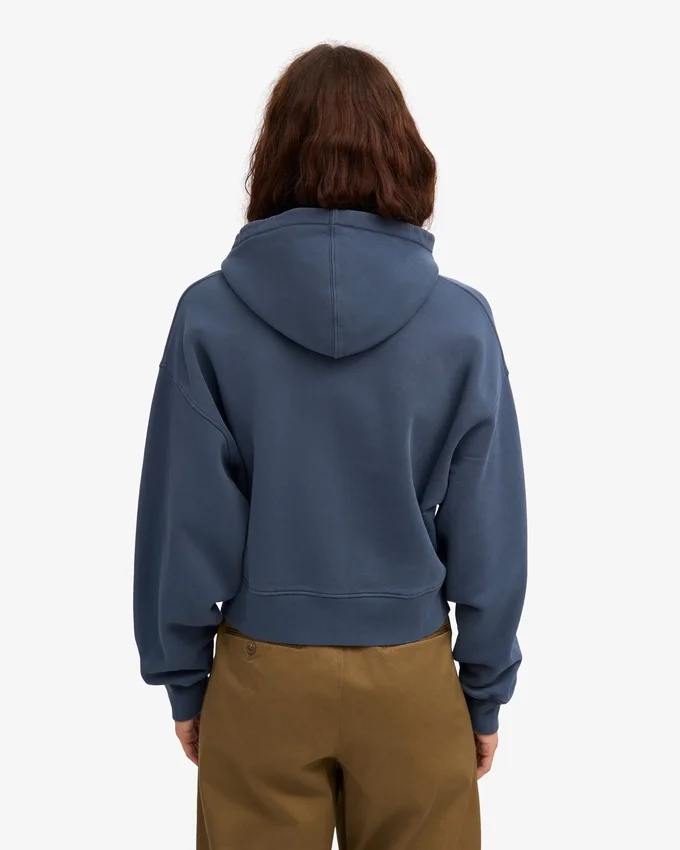 Ekologisk kort hoodie med dragkedja – petrolblå