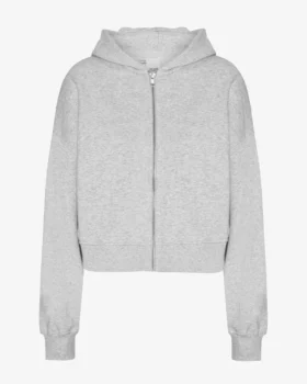 Ekologisk kort hoodie med dragkedja – snömelange