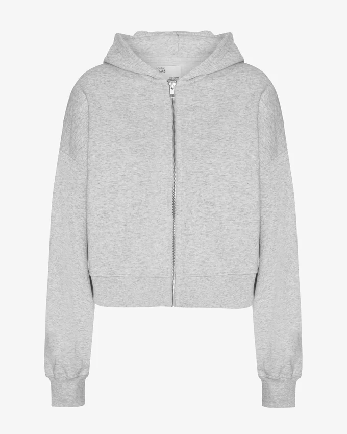 Ekologisk kort hoodie med dragkedja – snömelange