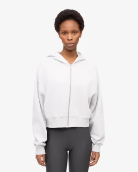 Ekologisk kort hoodie med dragkedja – snömelange