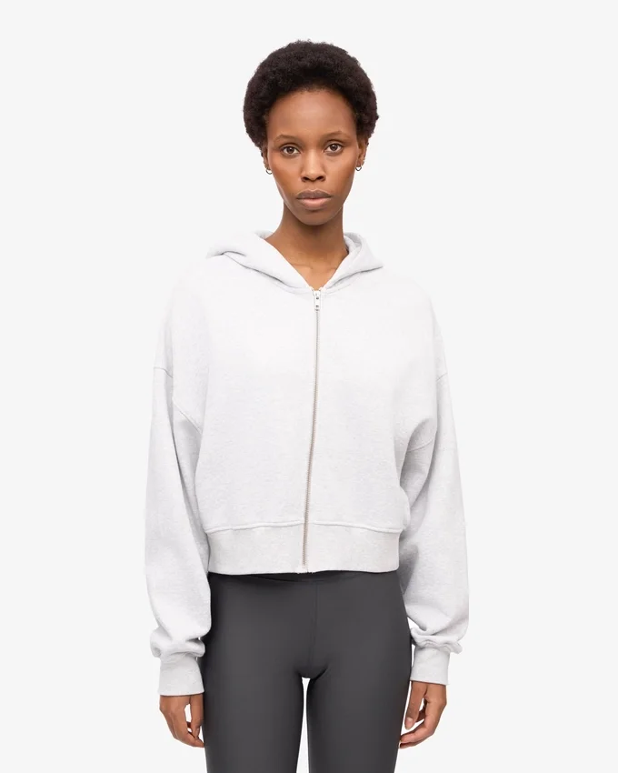 Ekologisk kort hoodie med dragkedja – snömelange