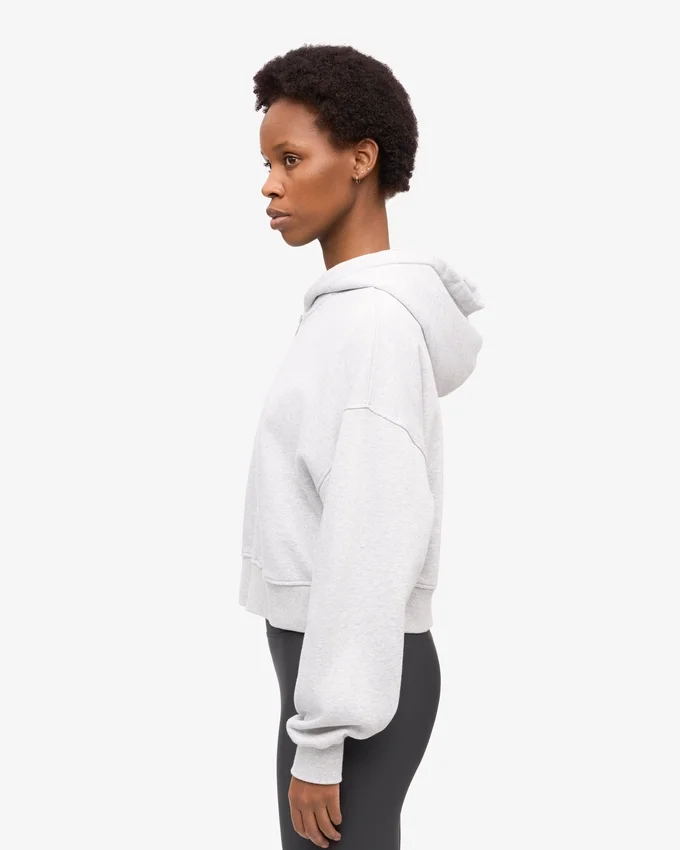 Ekologisk kort hoodie med dragkedja – snömelange