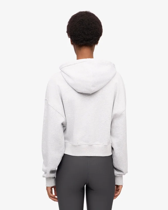 Ekologisk kort hoodie med dragkedja – snömelange