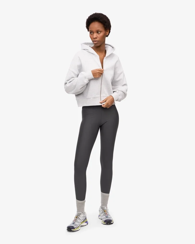 Ekologisk kort hoodie med dragkedja – snömelange