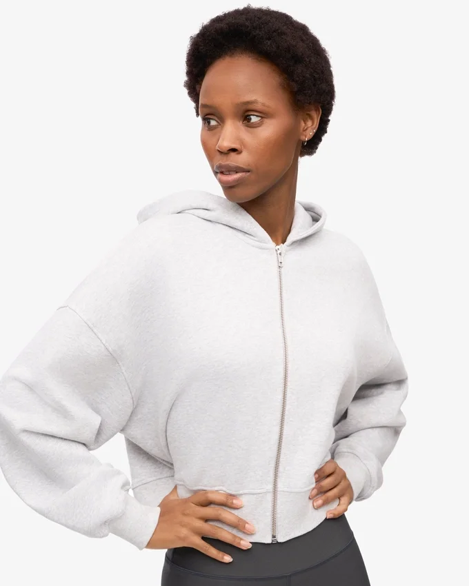 Ekologisk kort hoodie med dragkedja – snömelange