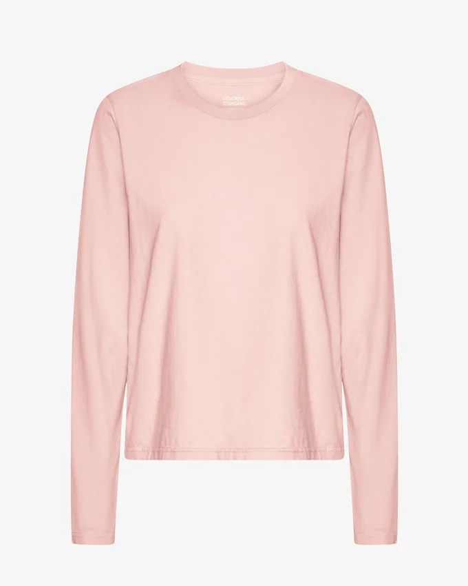 Ekologisk långärmad T-shirt för dam – blekt rosa