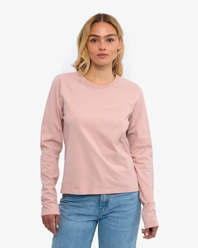 Ekologisk långärmad T-shirt för dam – blekt rosa