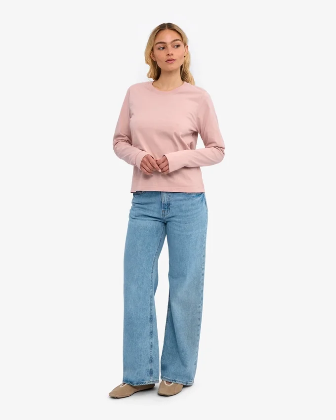 Ekologisk långärmad T-shirt för dam – blekt rosa