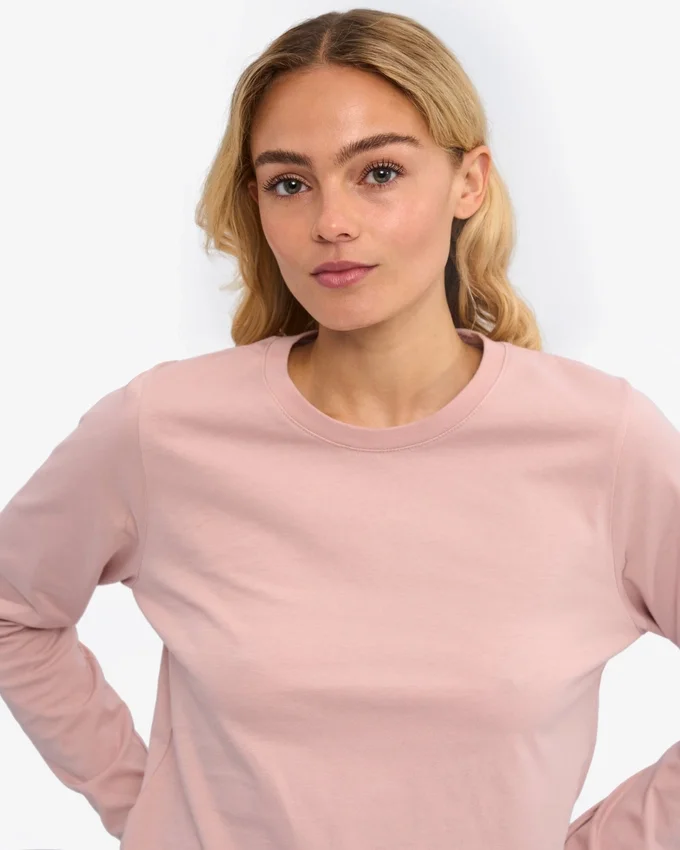 Ekologisk långärmad T-shirt för dam – blekt rosa