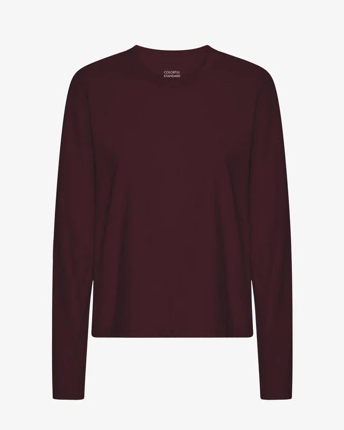Ekologisk långärmad T-shirt för dam – oxblodsröd