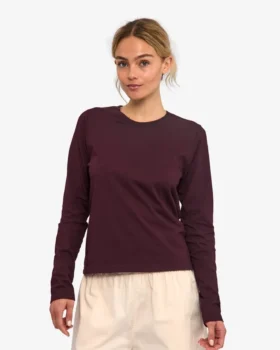 Ekologisk långärmad T-shirt för dam – oxblodsröd