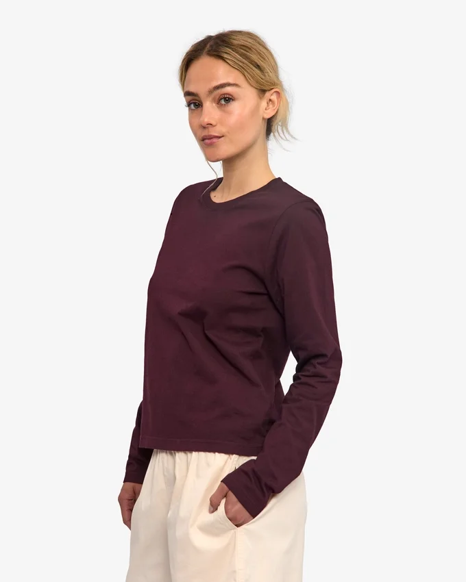 Ekologisk långärmad T-shirt för dam – oxblodsröd