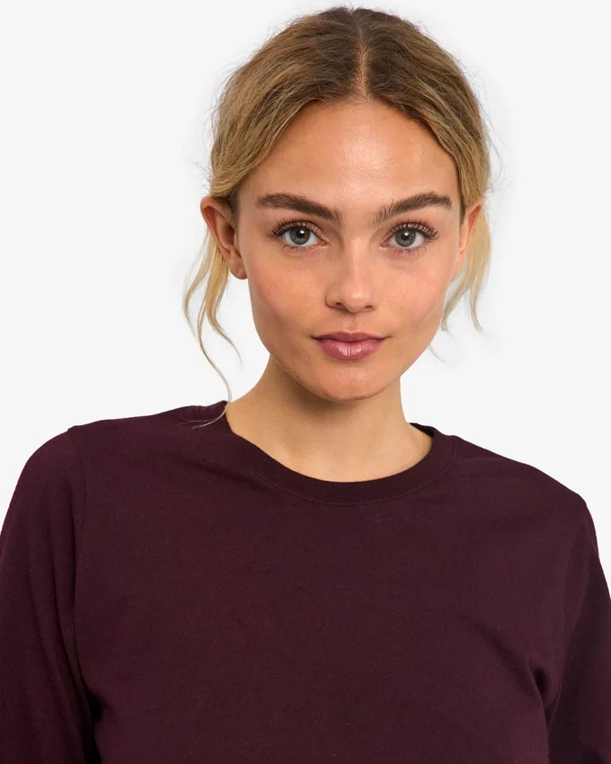 Ekologisk långärmad T-shirt för dam – oxblodsröd