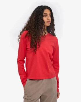 Ekologisk långärmad T-shirt för damer – röd mandarin