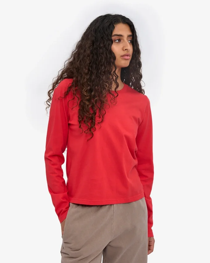 Ekologisk långärmad T-shirt för damer – röd mandarin
