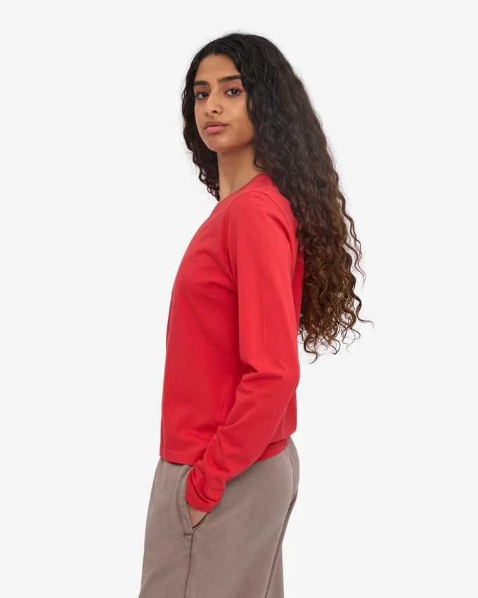 Ekologisk långärmad T-shirt för damer – röd mandarin