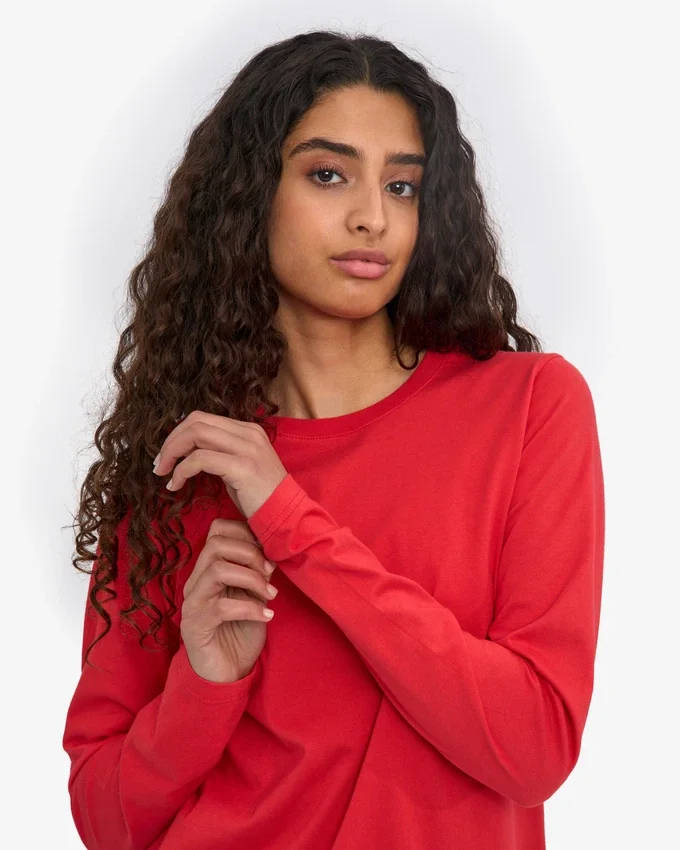 Ekologisk långärmad T-shirt för damer – röd mandarin