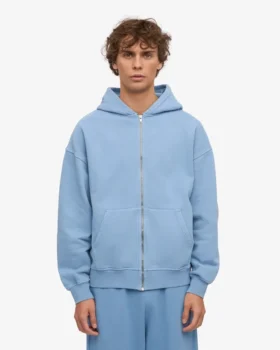 Ekologisk oversized-hoodie med dragkedja – havsblå