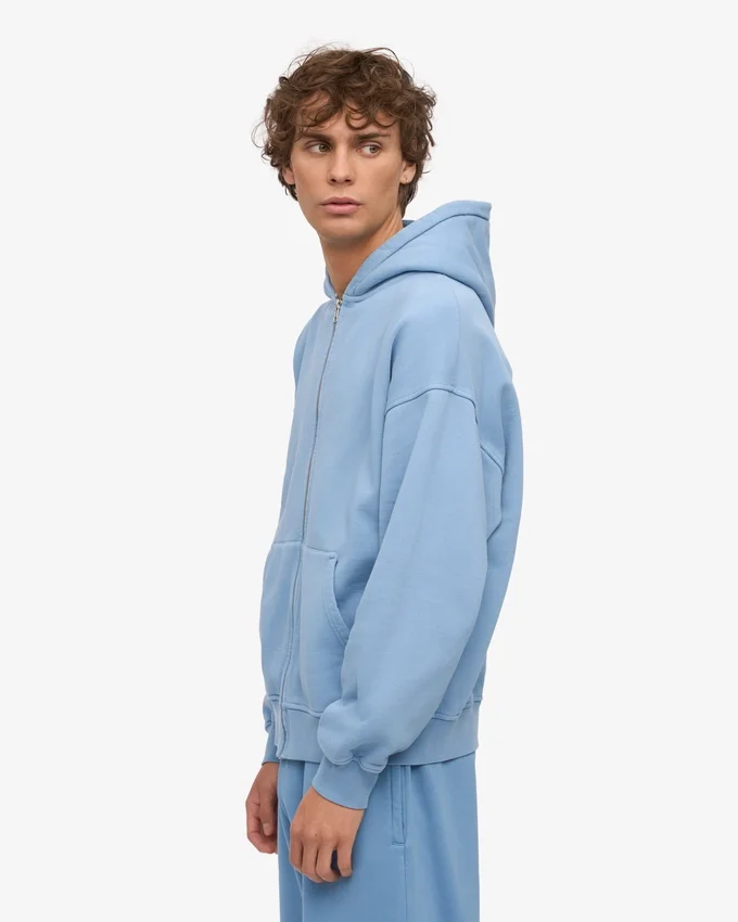 Ekologisk oversized-hoodie med dragkedja – havsblå