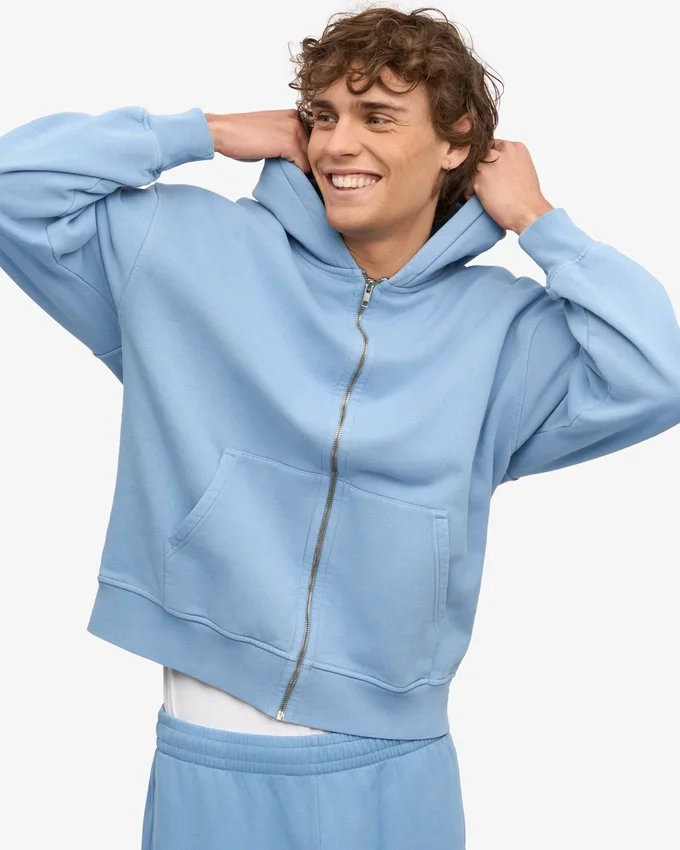 Ekologisk oversized-hoodie med dragkedja – havsblå