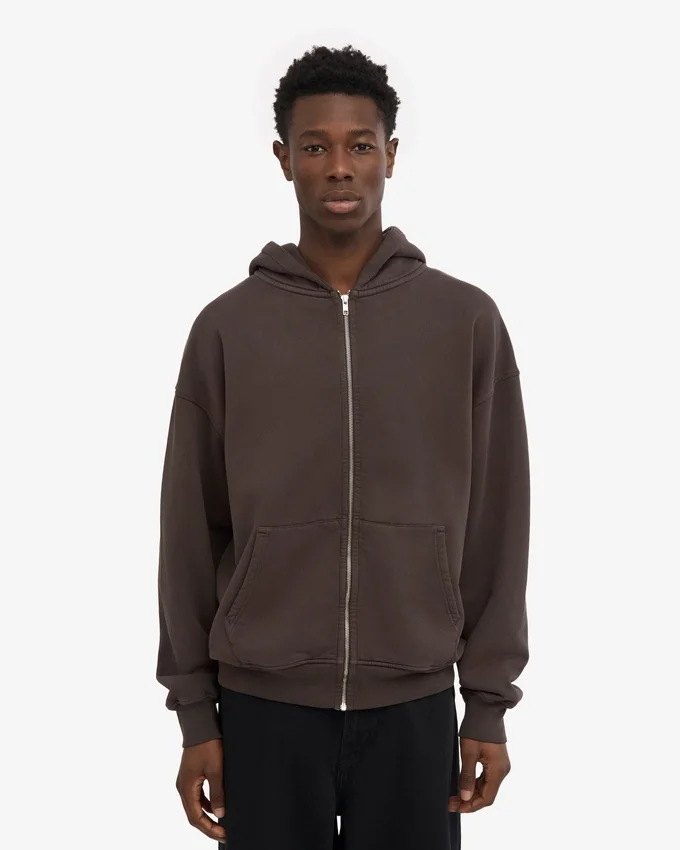 Ekologisk oversized-hoodie med dragkedja – kaffebrun